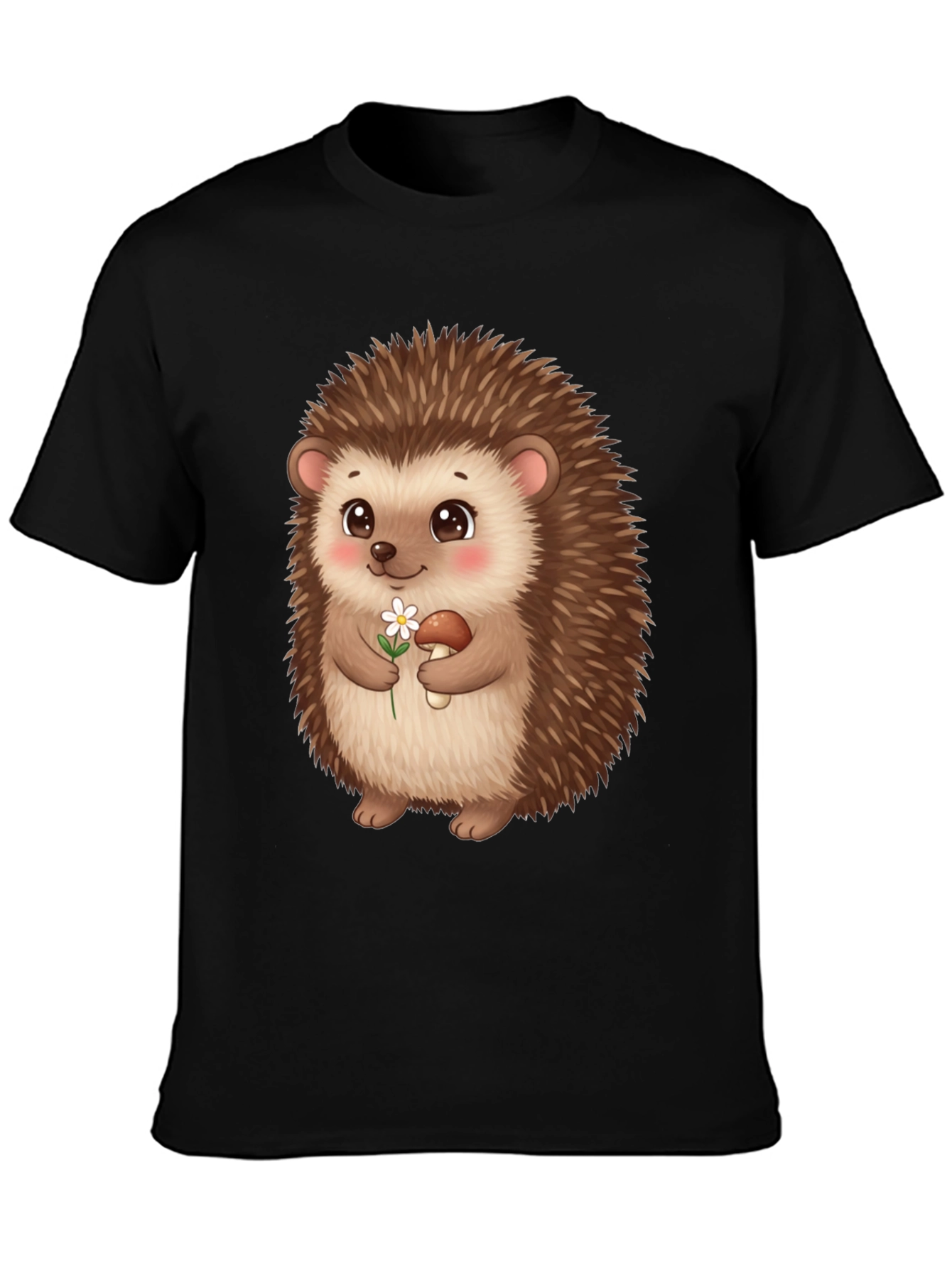 Cute Hedgehog Graphic Tee - Black Cotton T-Shirt