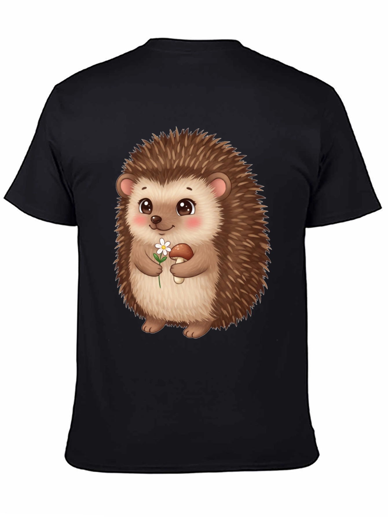 Cute Hedgehog Graphic Tee - Black Cotton T-Shirt