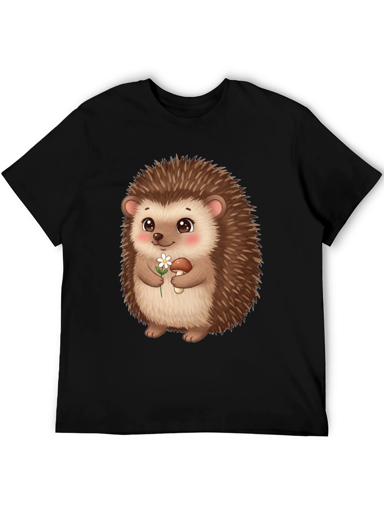 Cute Hedgehog Graphic Tee - Black Cotton T-Shirt
