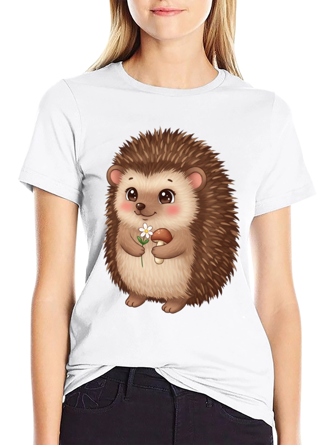 Cute Hedgehog Graphic Tee - Black Cotton T-Shirt