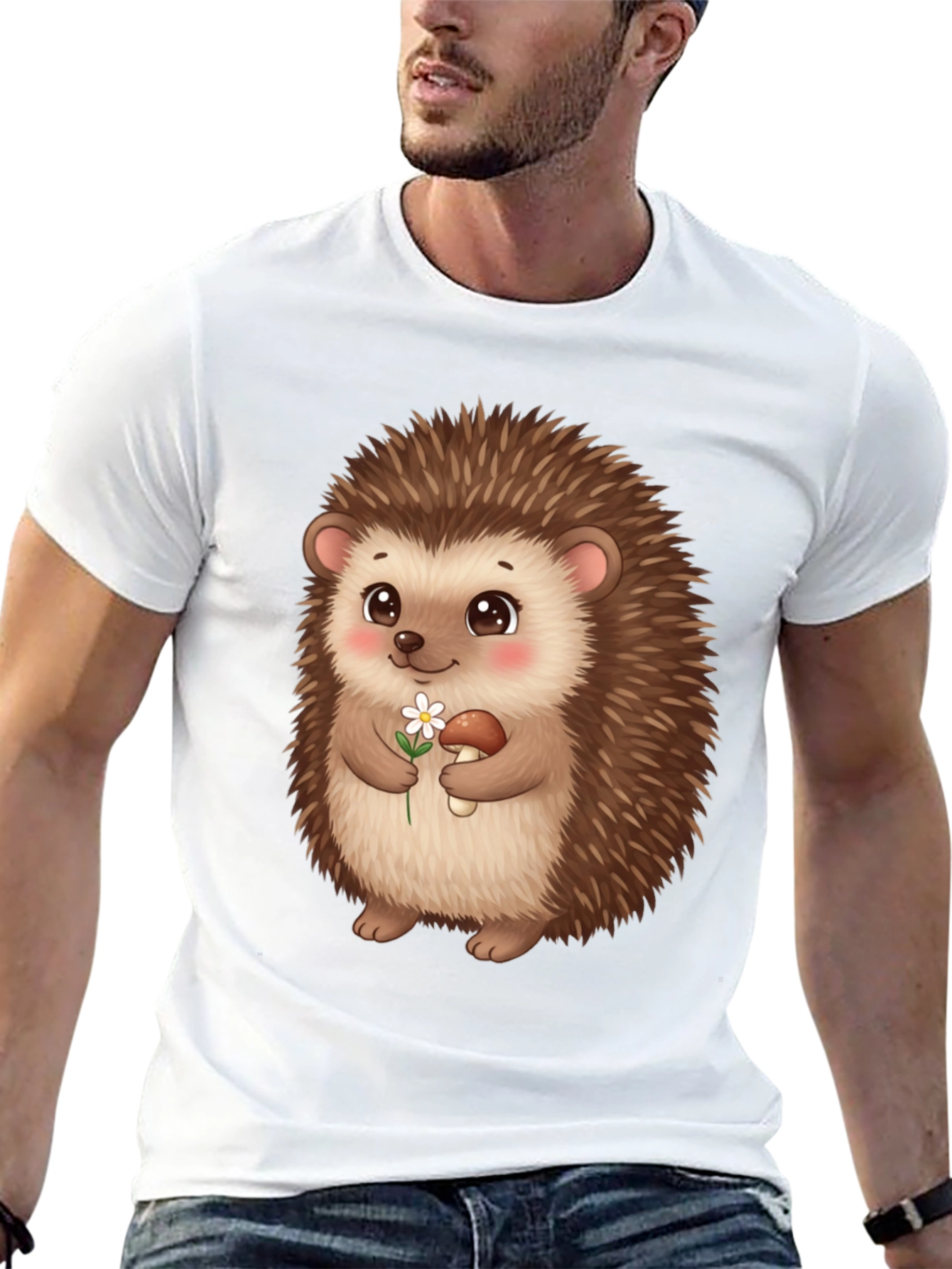 Cute Hedgehog Graphic Tee - Black Cotton T-Shirt