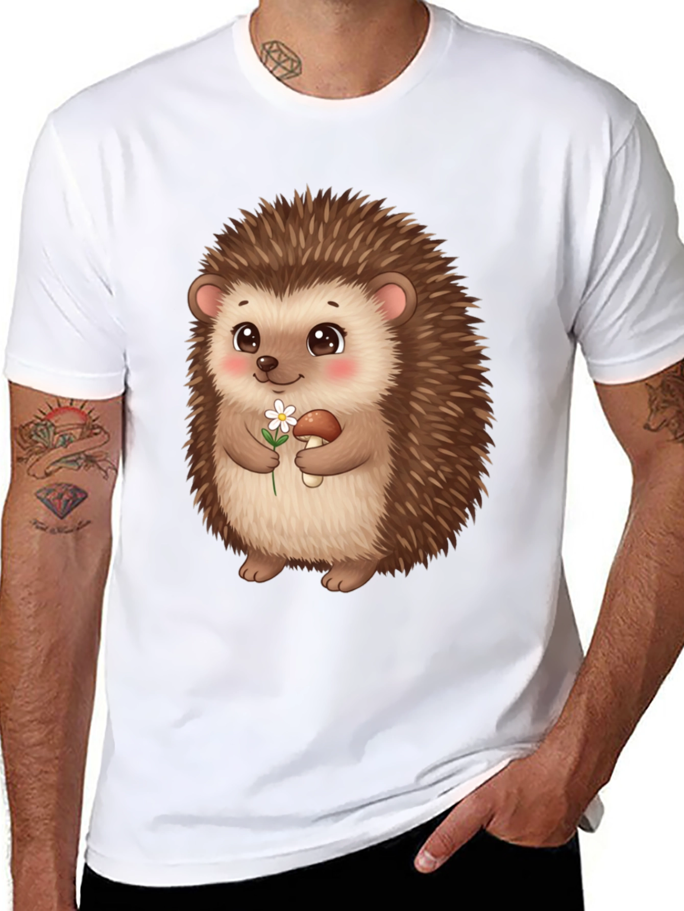 Cute Hedgehog Graphic Tee - Black Cotton T-Shirt