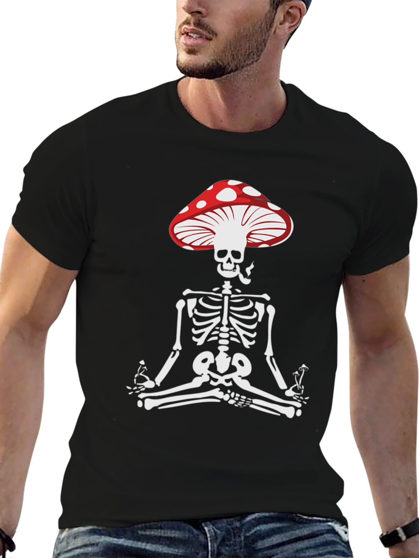 Mushroom Skull Tee - Meditating Skeleton T-Shirt