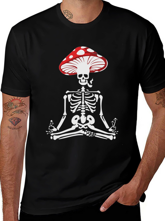 Mushroom Skull Tee - Meditating Skeleton T-Shirt