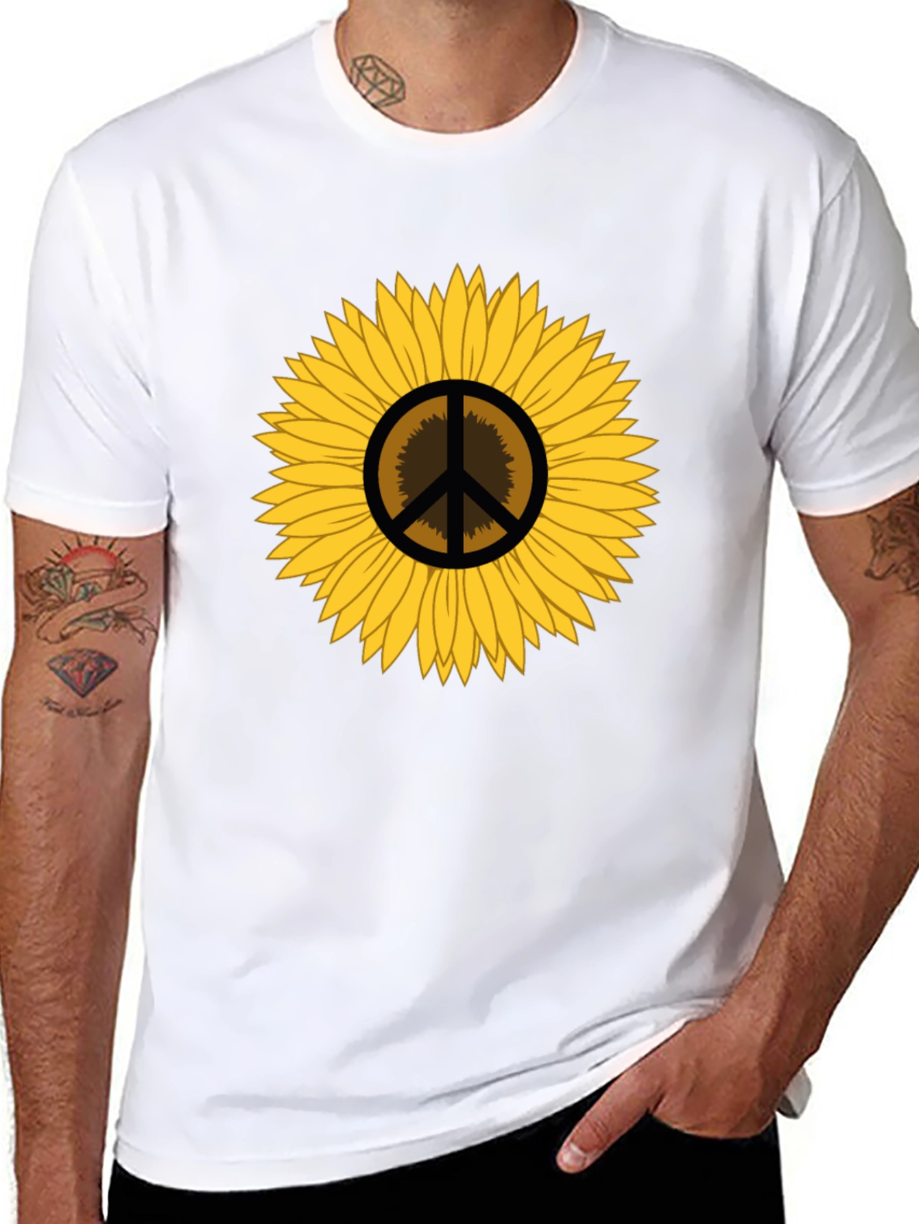 Sunflower Peace Sign Graphic T-Shirt - Black