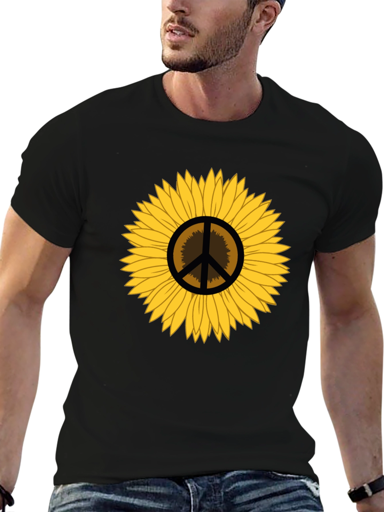 Sunflower Peace Sign Graphic T-Shirt - Black