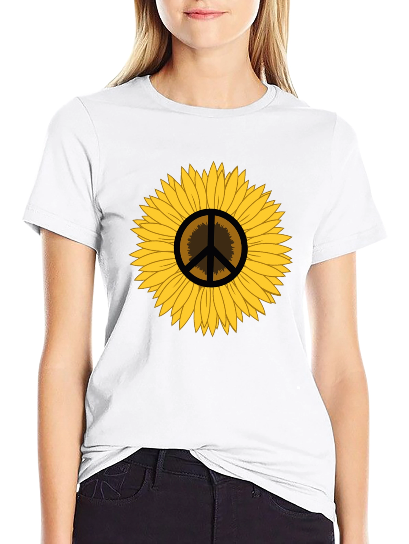 Sunflower Peace Sign Graphic T-Shirt - Black