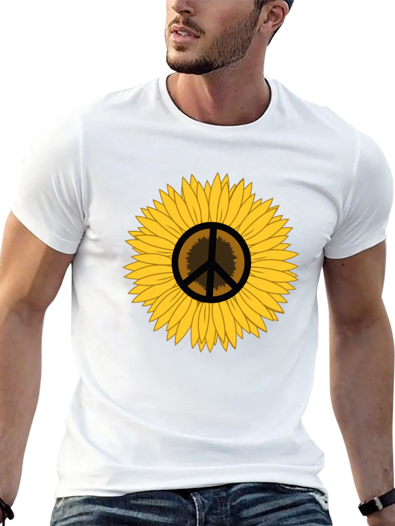 Sunflower Peace Sign Graphic T-Shirt - Black