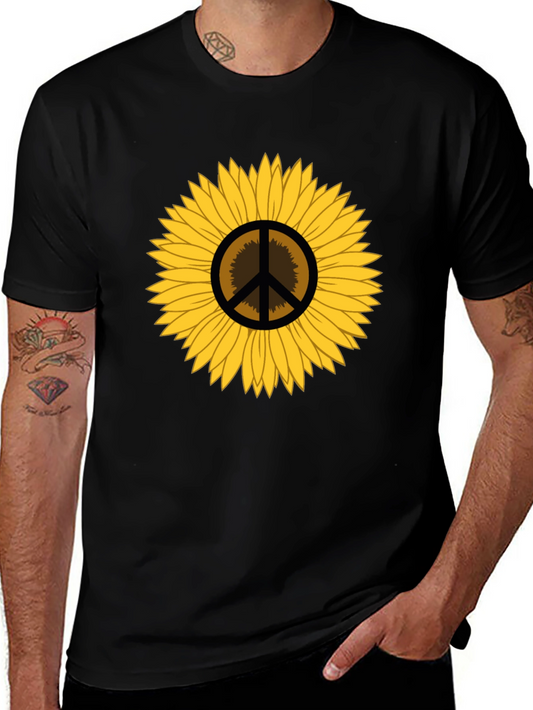 Sunflower Peace Sign Graphic T-Shirt - Black