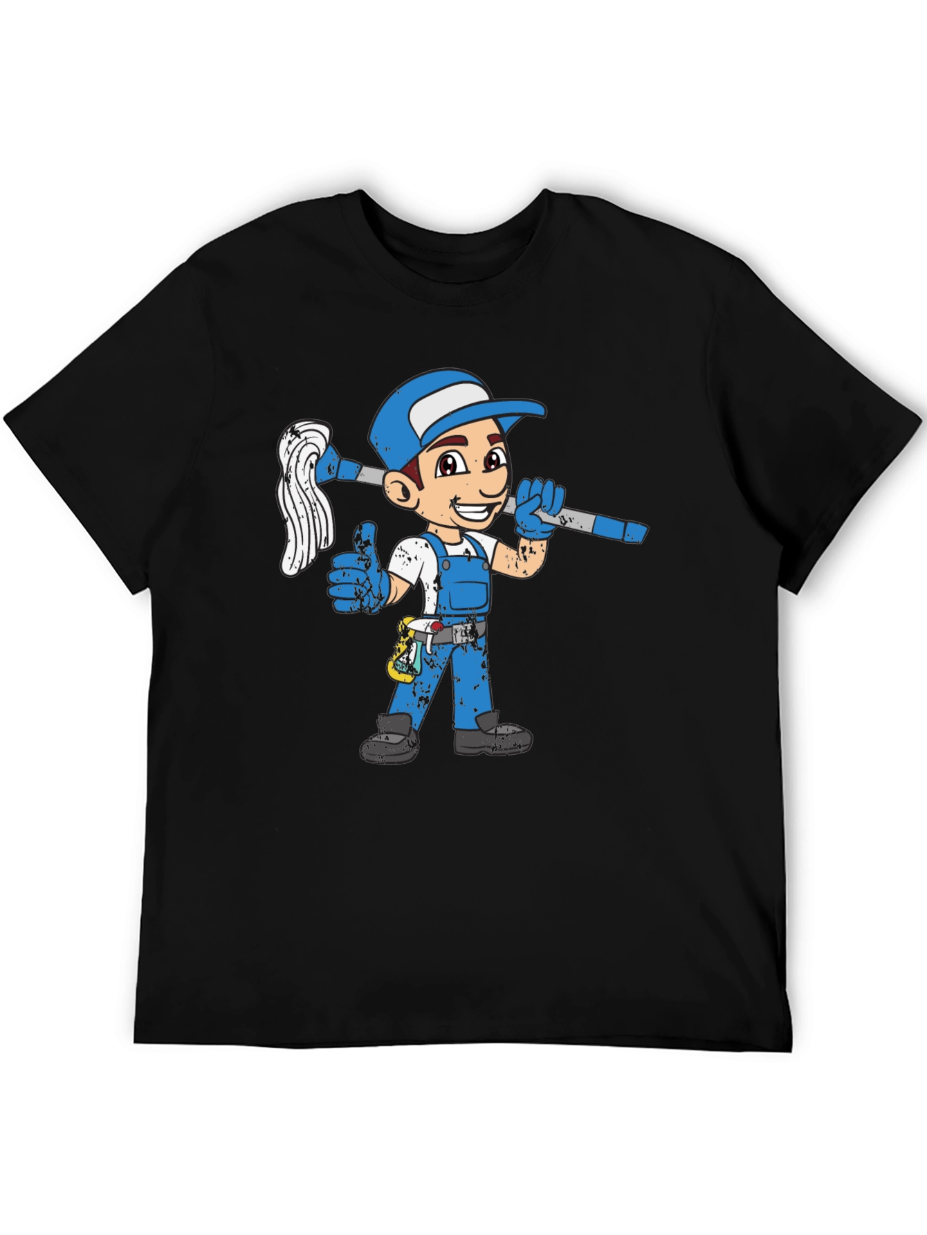 Cartoon Plumber Graphic T-Shirt - Black