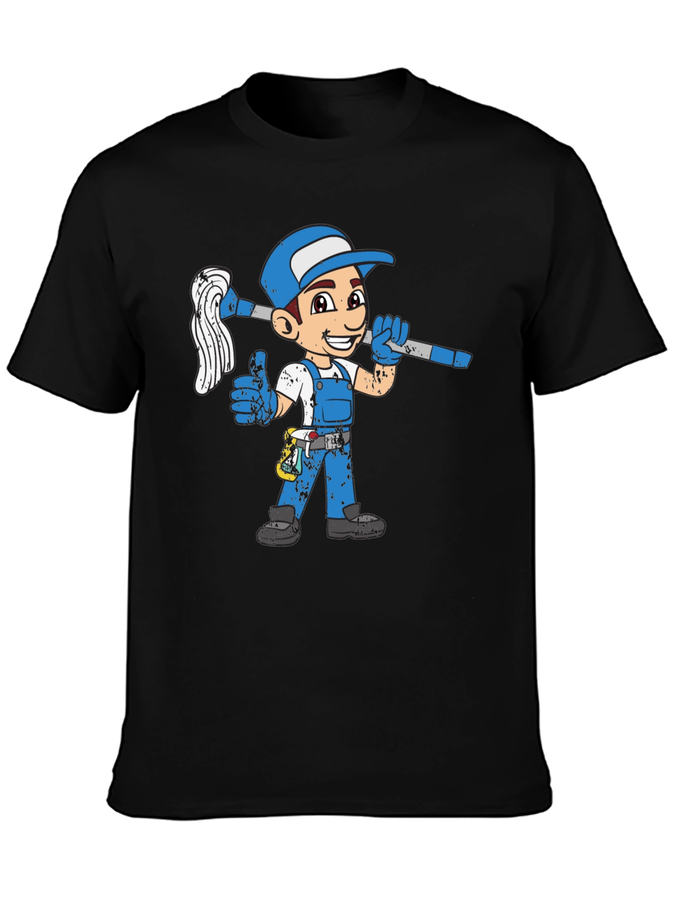 Cartoon Plumber Graphic T-Shirt - Black