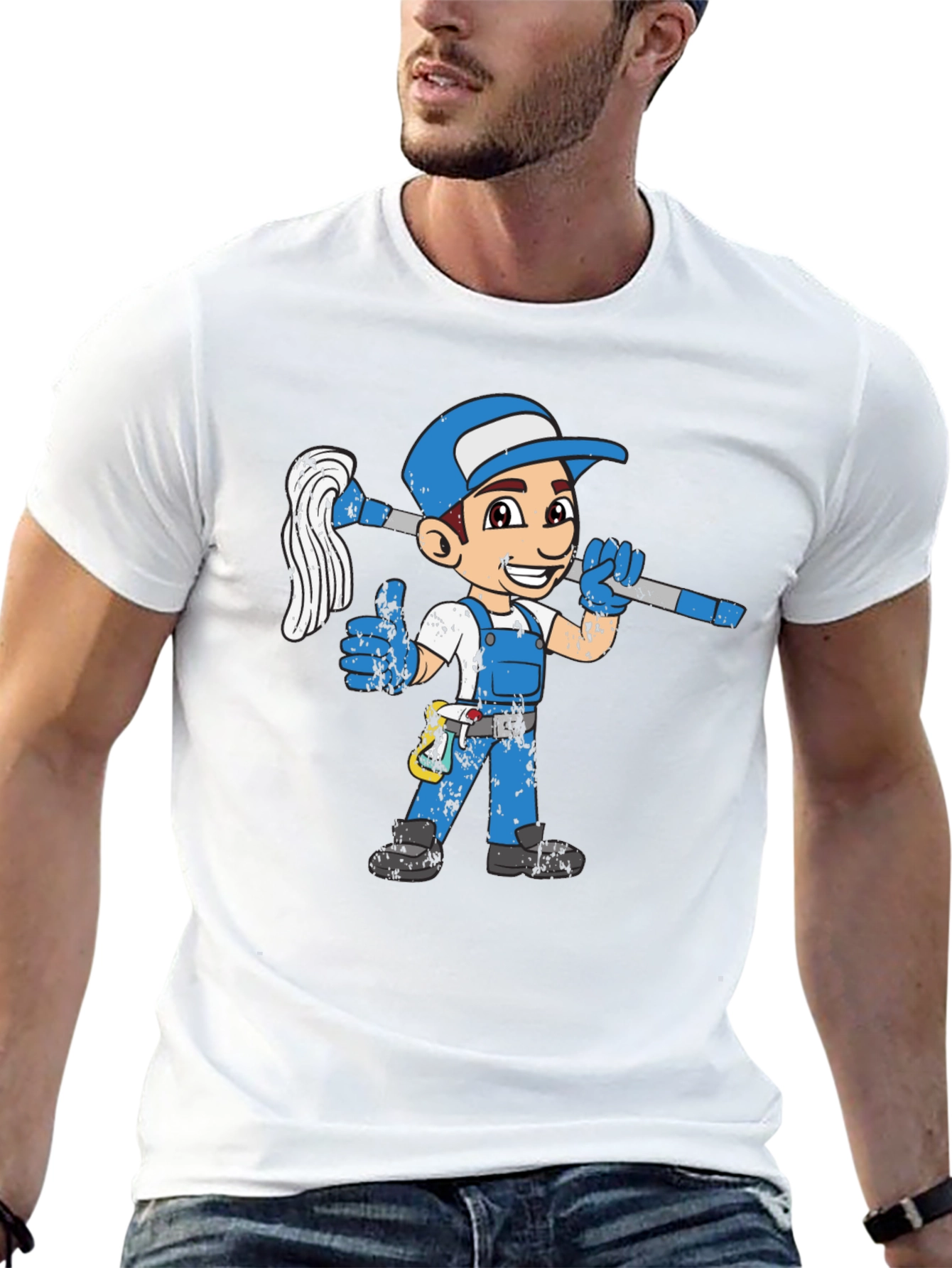 Cartoon Plumber Graphic T-Shirt - Black