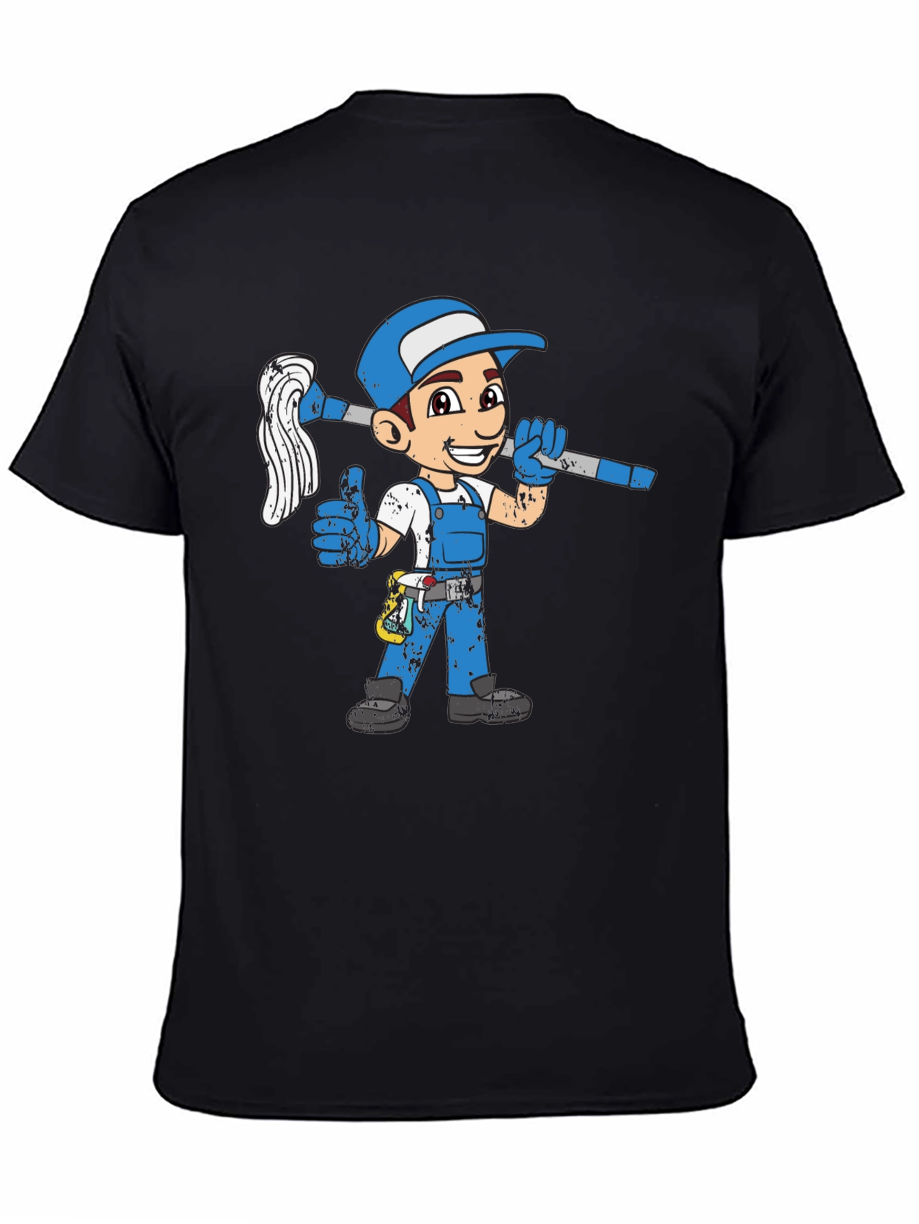 Cartoon Plumber Graphic T-Shirt - Black