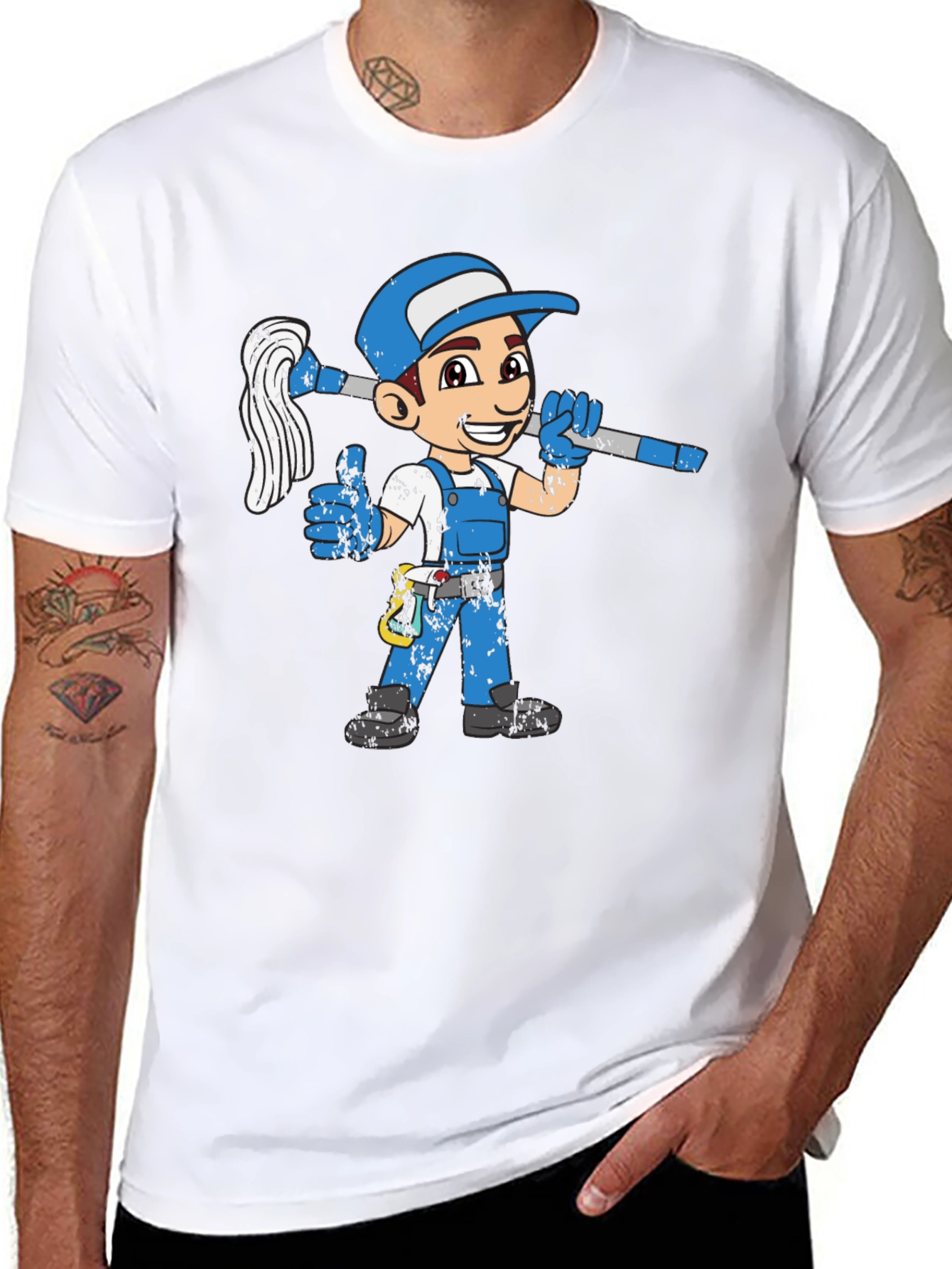 Cartoon Plumber Graphic T-Shirt - Black