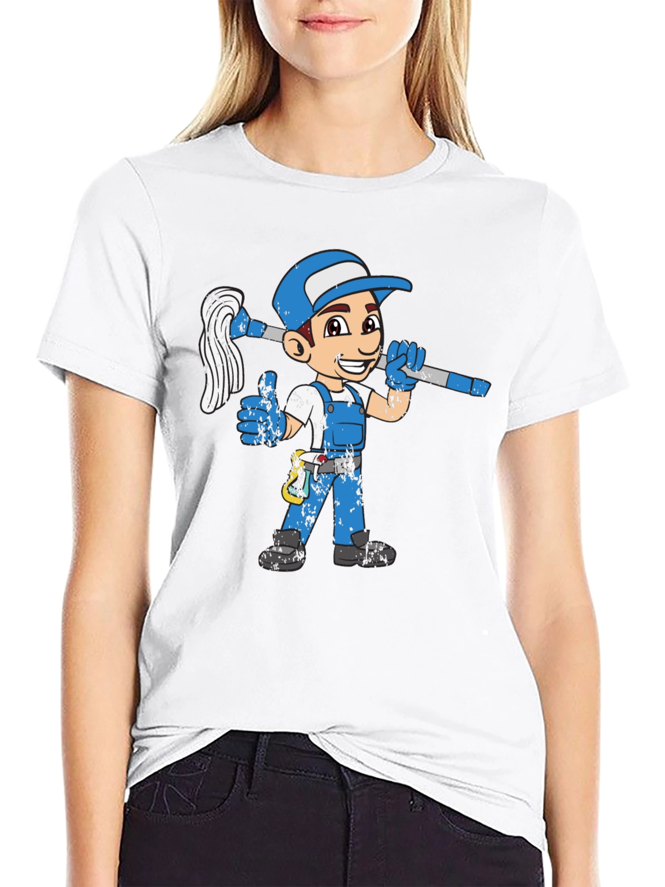 Cartoon Plumber Graphic T-Shirt - Black