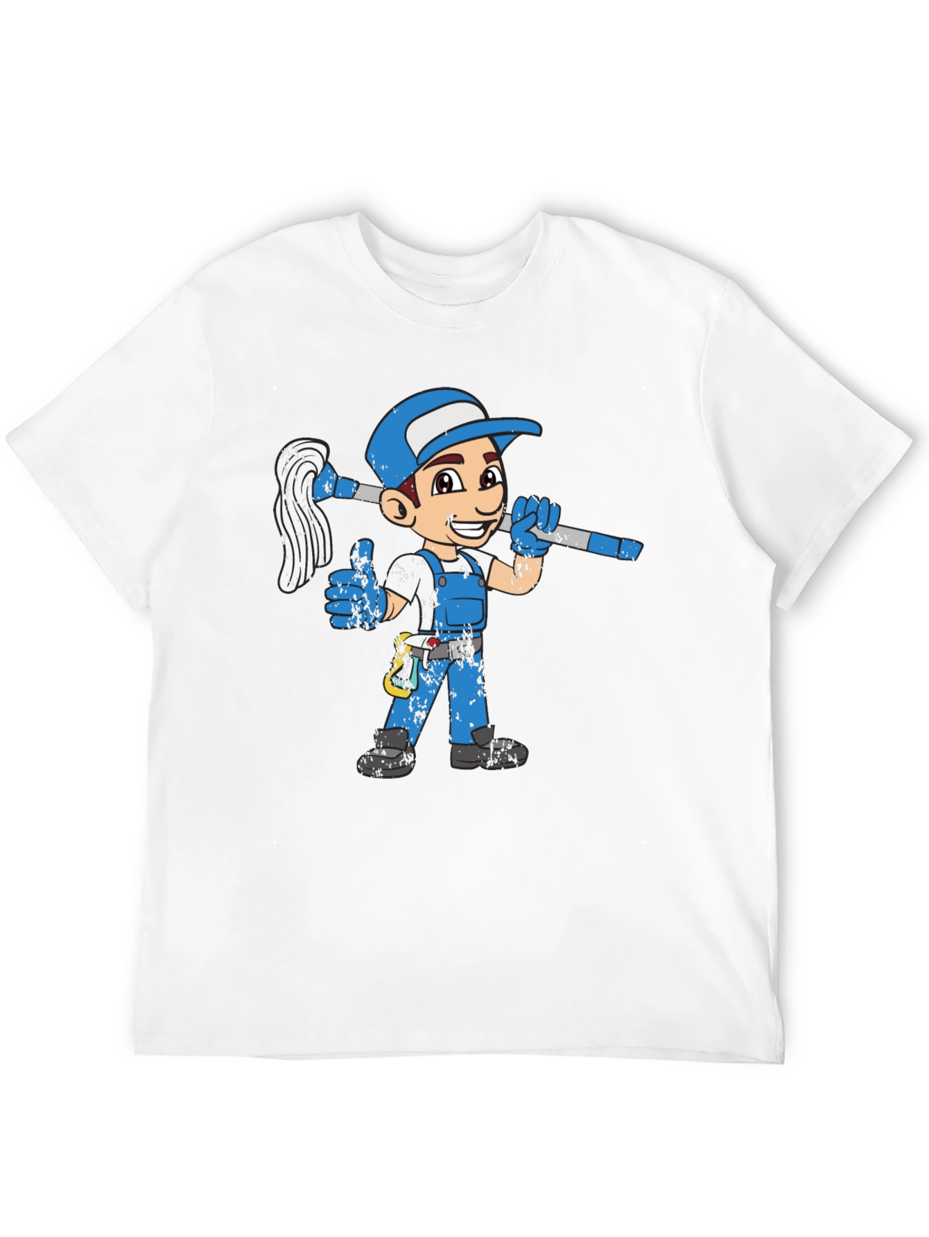 Cartoon Plumber Graphic T-Shirt - Black