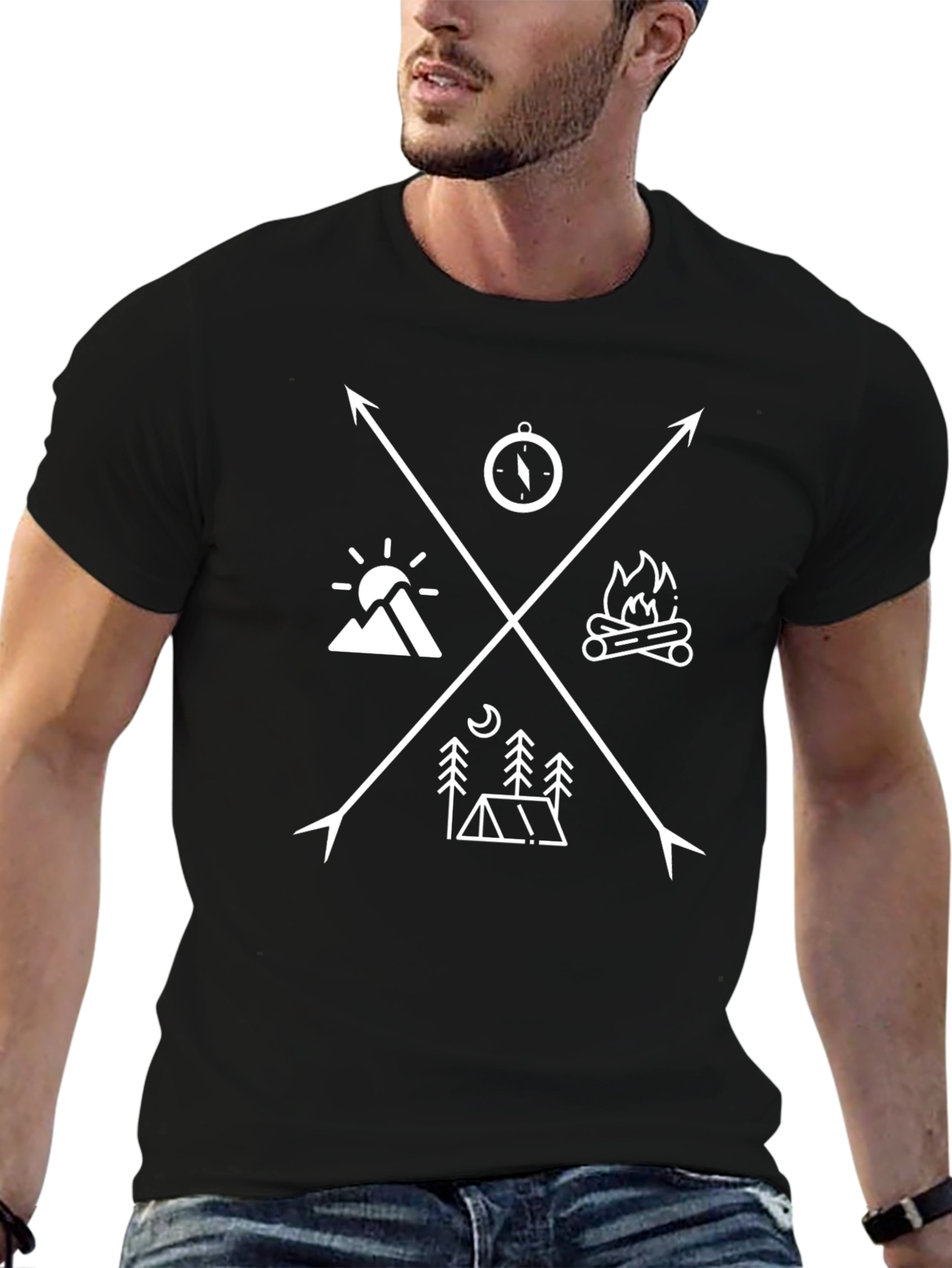 Adventure Compass Arrows Graphic Tee - Black