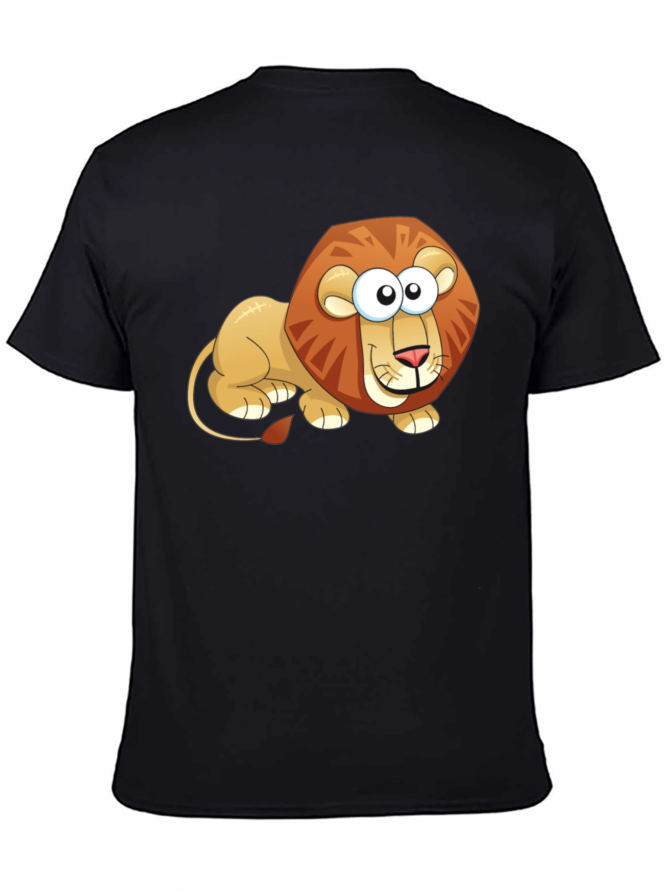Cartoon Lion Graphic T-Shirt - Casual Black Tee