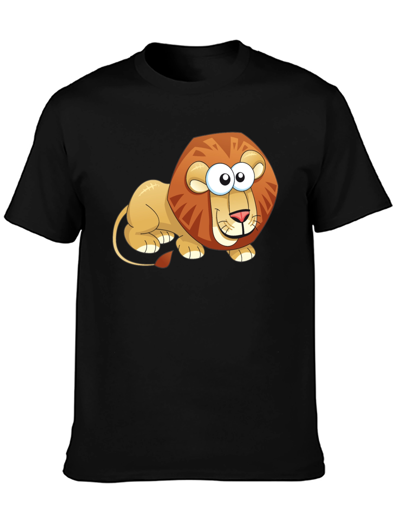Cartoon Lion Graphic T-Shirt - Casual Black Tee