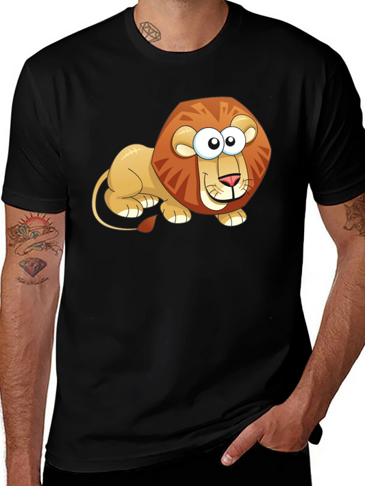 Cartoon Lion Graphic T-Shirt - Casual Black Tee