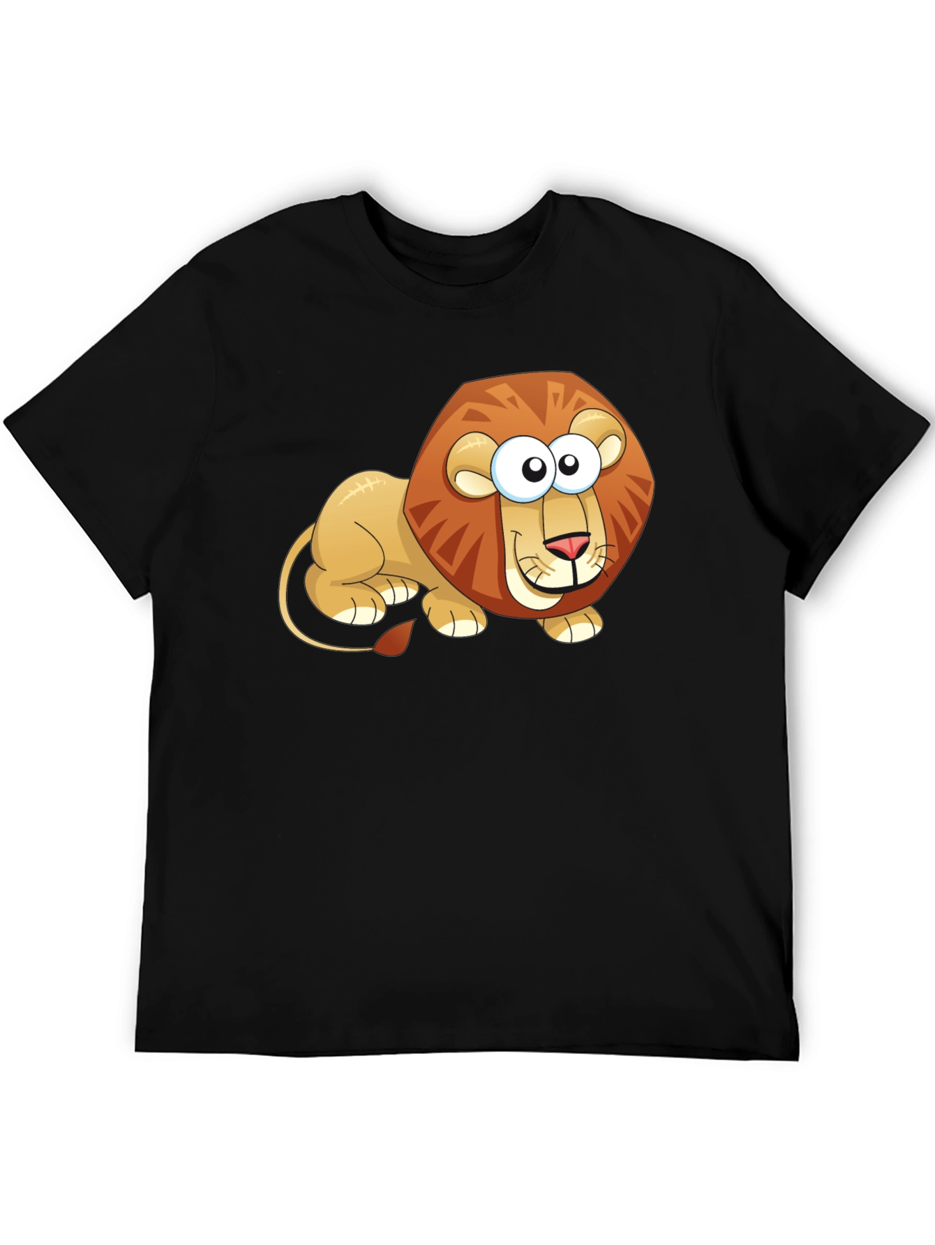 Cartoon Lion Graphic T-Shirt - Casual Black Tee