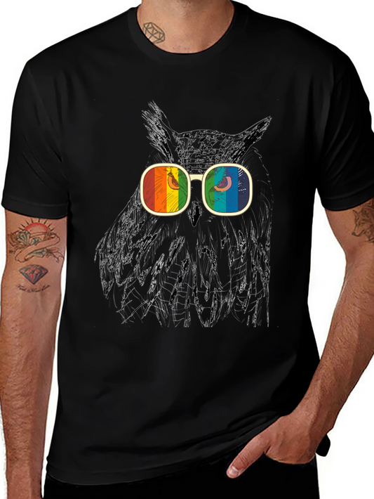 Owl Graphic T-Shirt with Rainbow Glasses