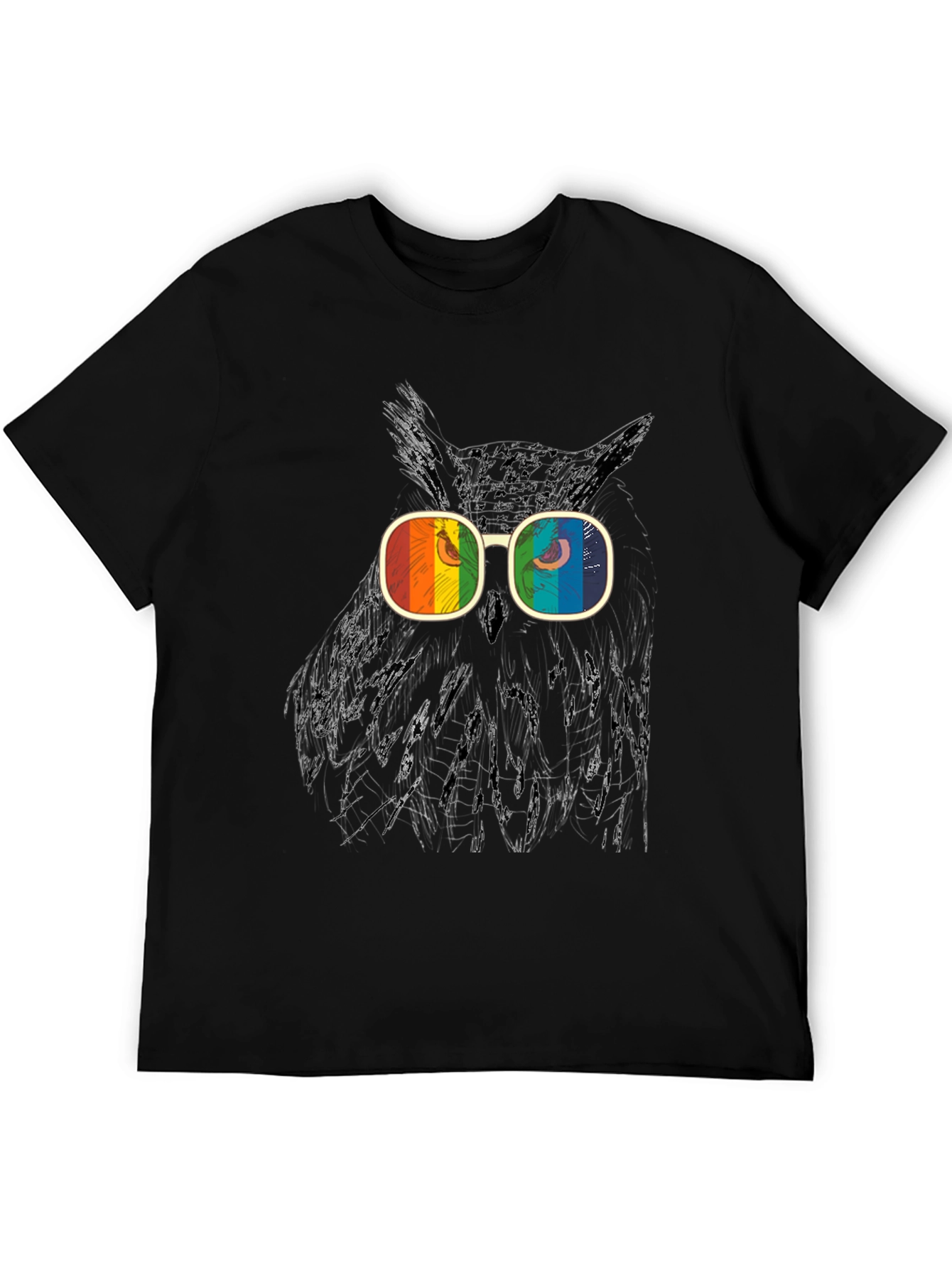 Owl Graphic T-Shirt with Rainbow Glasses