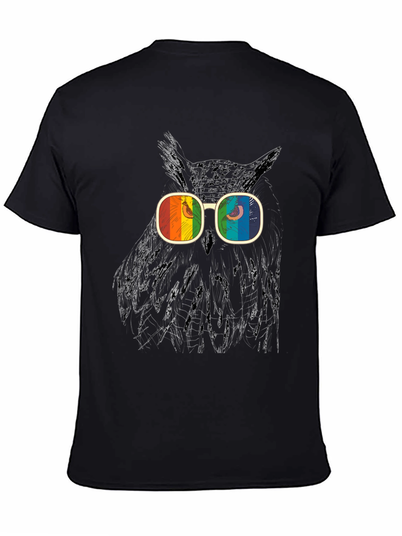Owl Graphic T-Shirt with Rainbow Glasses