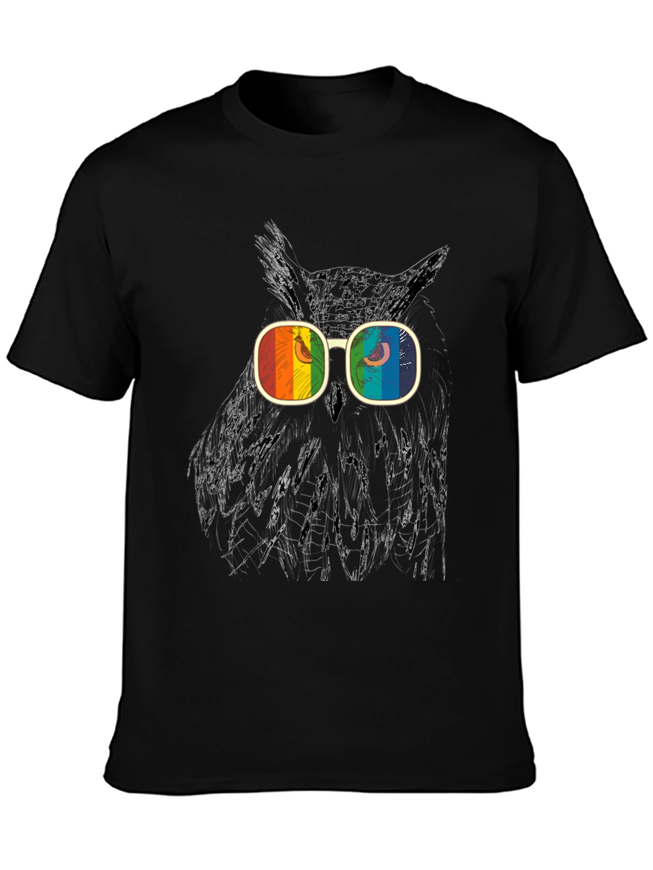 Owl Graphic T-Shirt with Rainbow Glasses