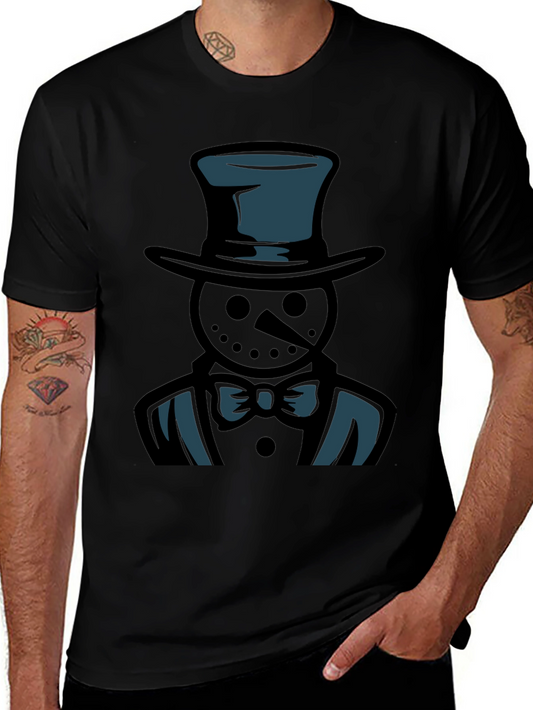 Dapper Snowman Graphic Tee - Black Cotton Blend Shirt