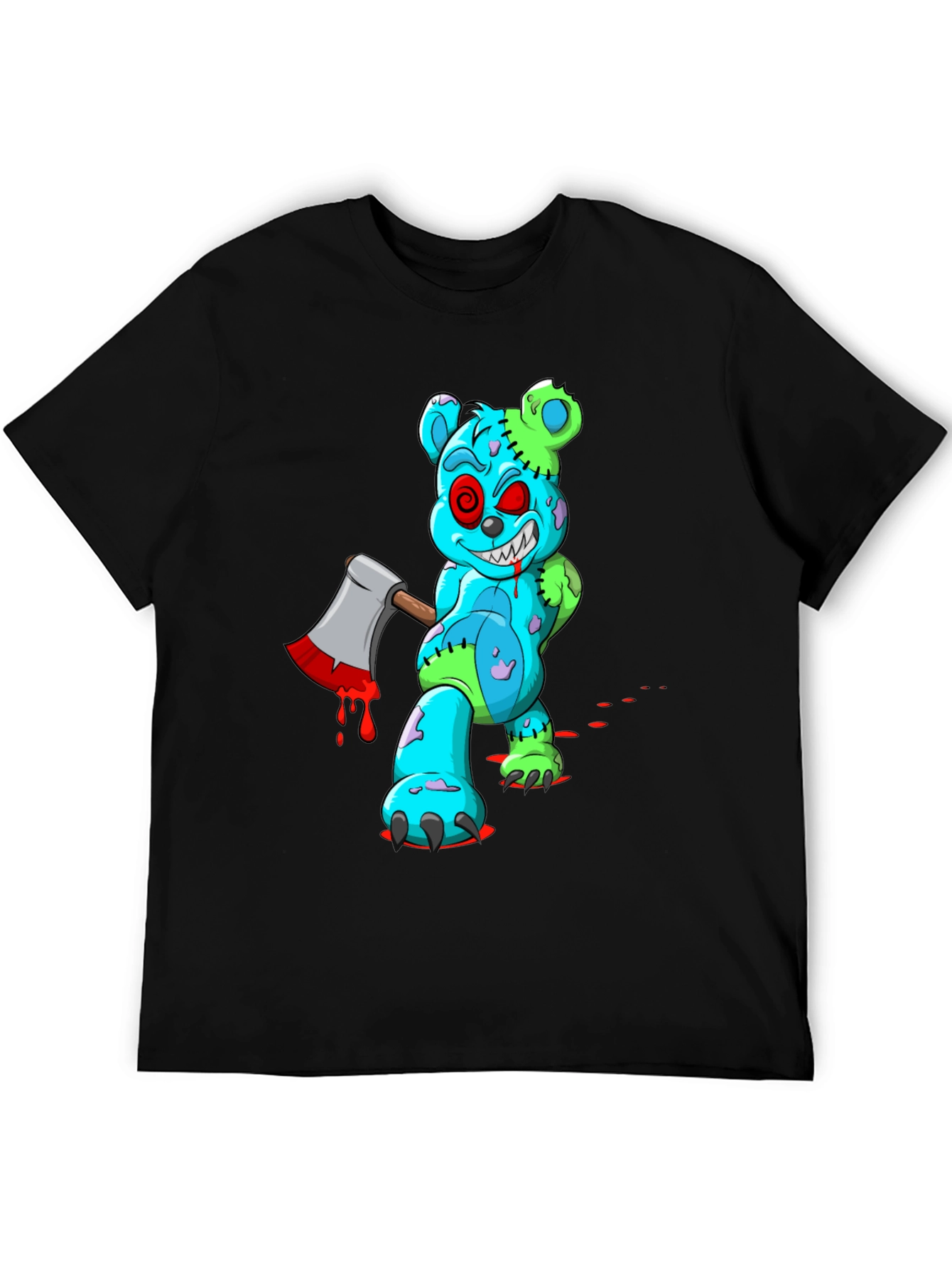Zombie Teddy Bear Axe Black T-Shirt
