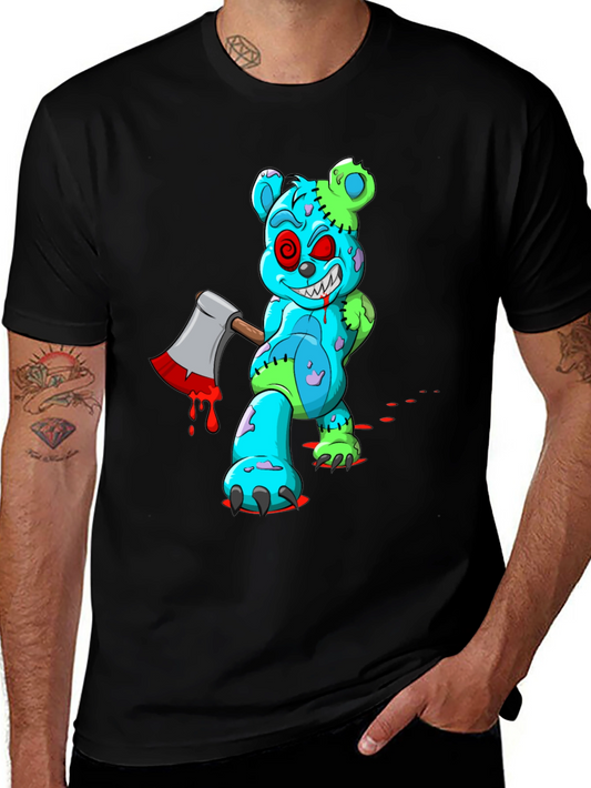 Zombie Teddy Bear Axe Black T-Shirt