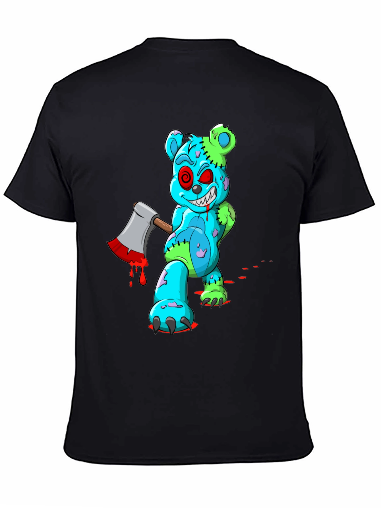 Zombie Teddy Bear Axe Black T-Shirt