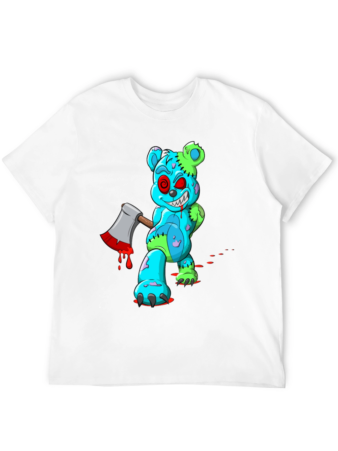 Zombie Teddy Bear Axe Black T-Shirt