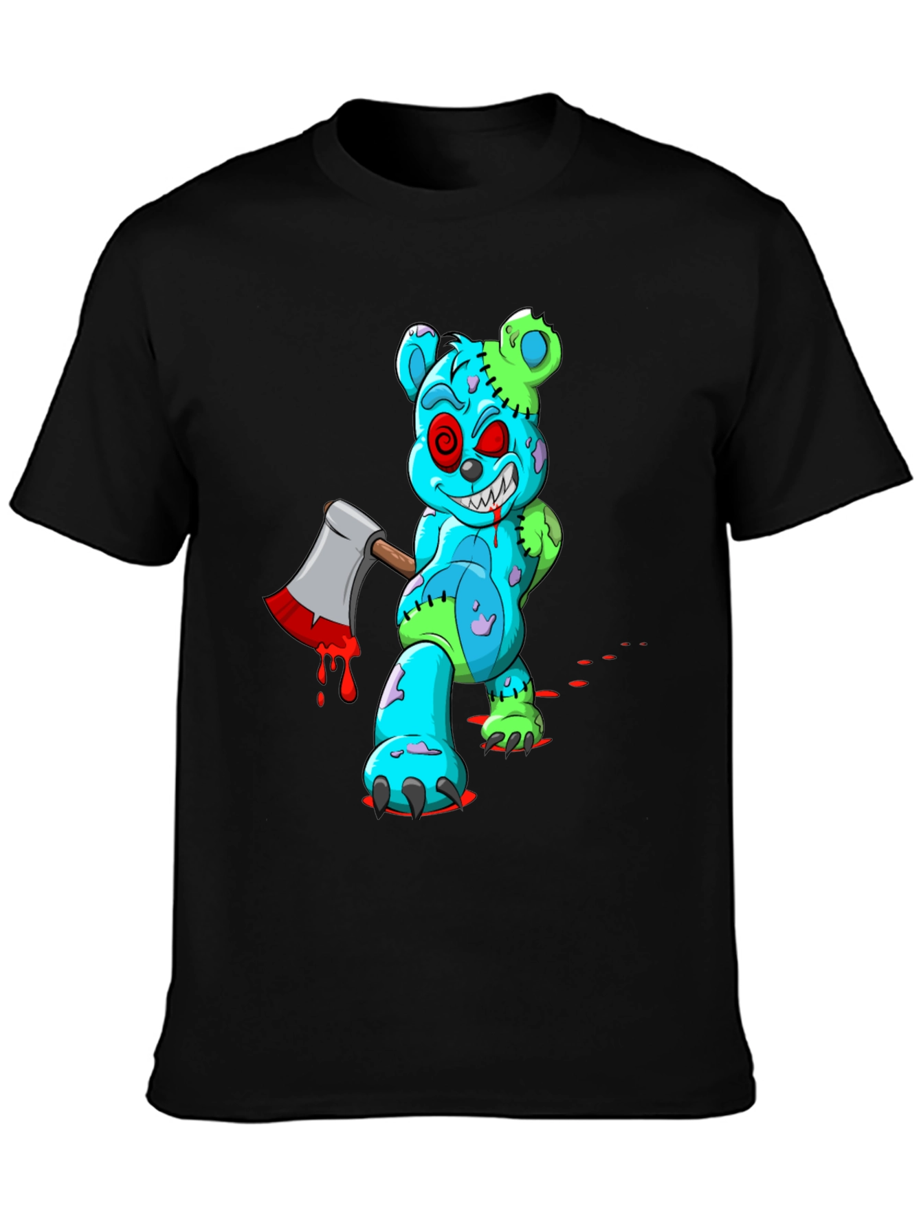 Zombie Teddy Bear Axe Black T-Shirt