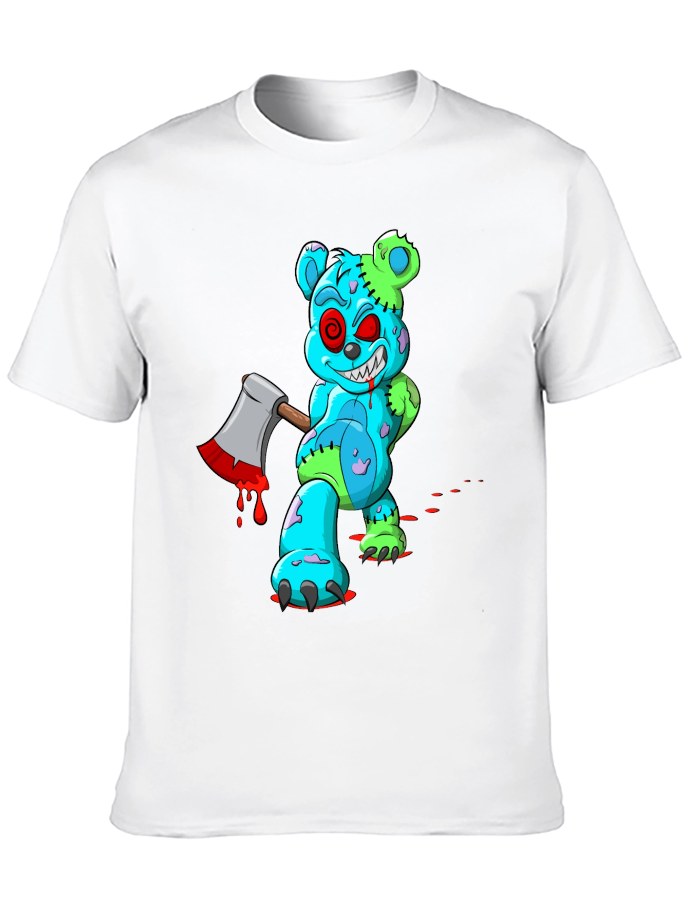 Zombie Teddy Bear Axe Black T-Shirt