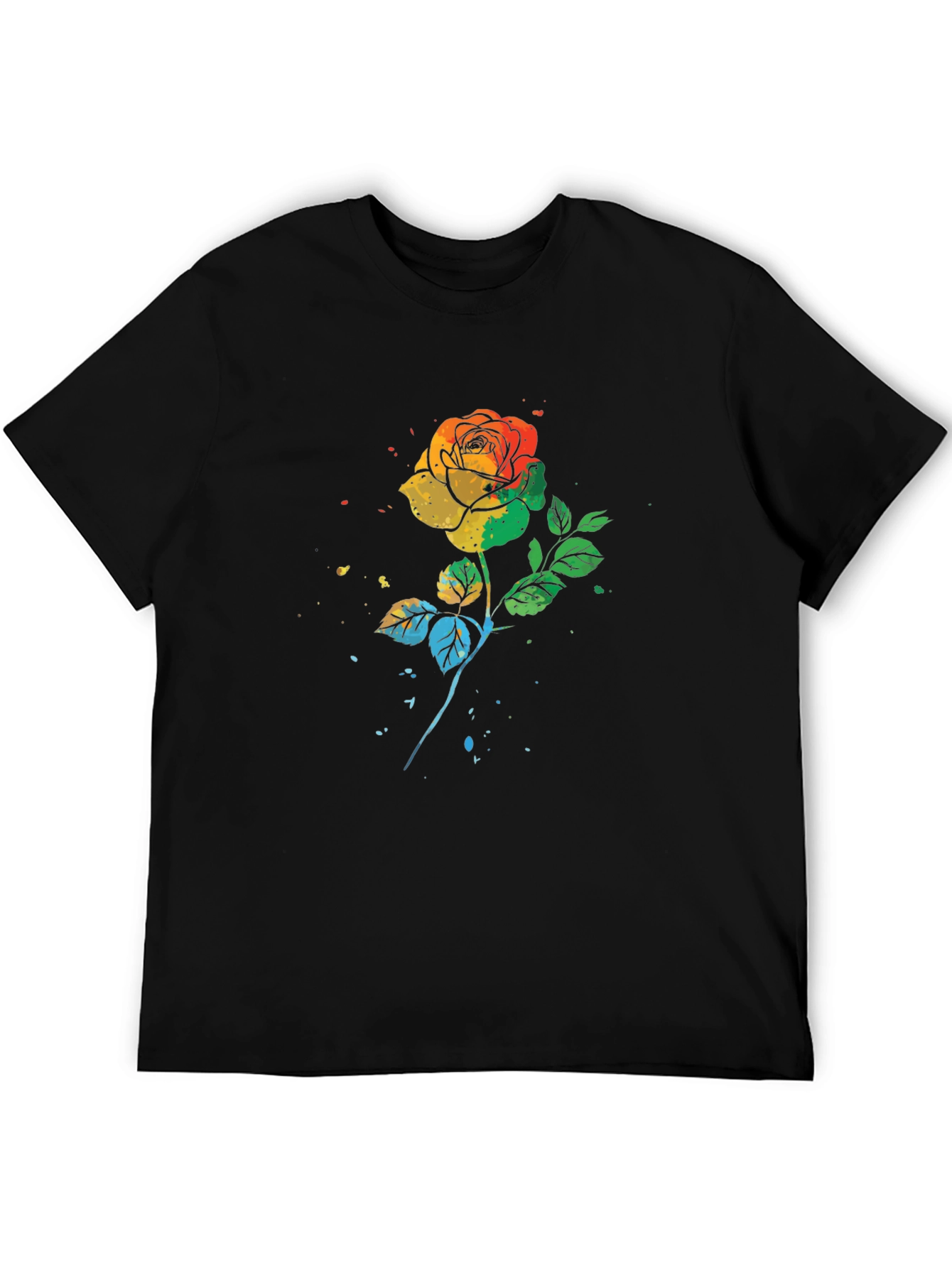 Rainbow Rose Graphic Black T-Shirt