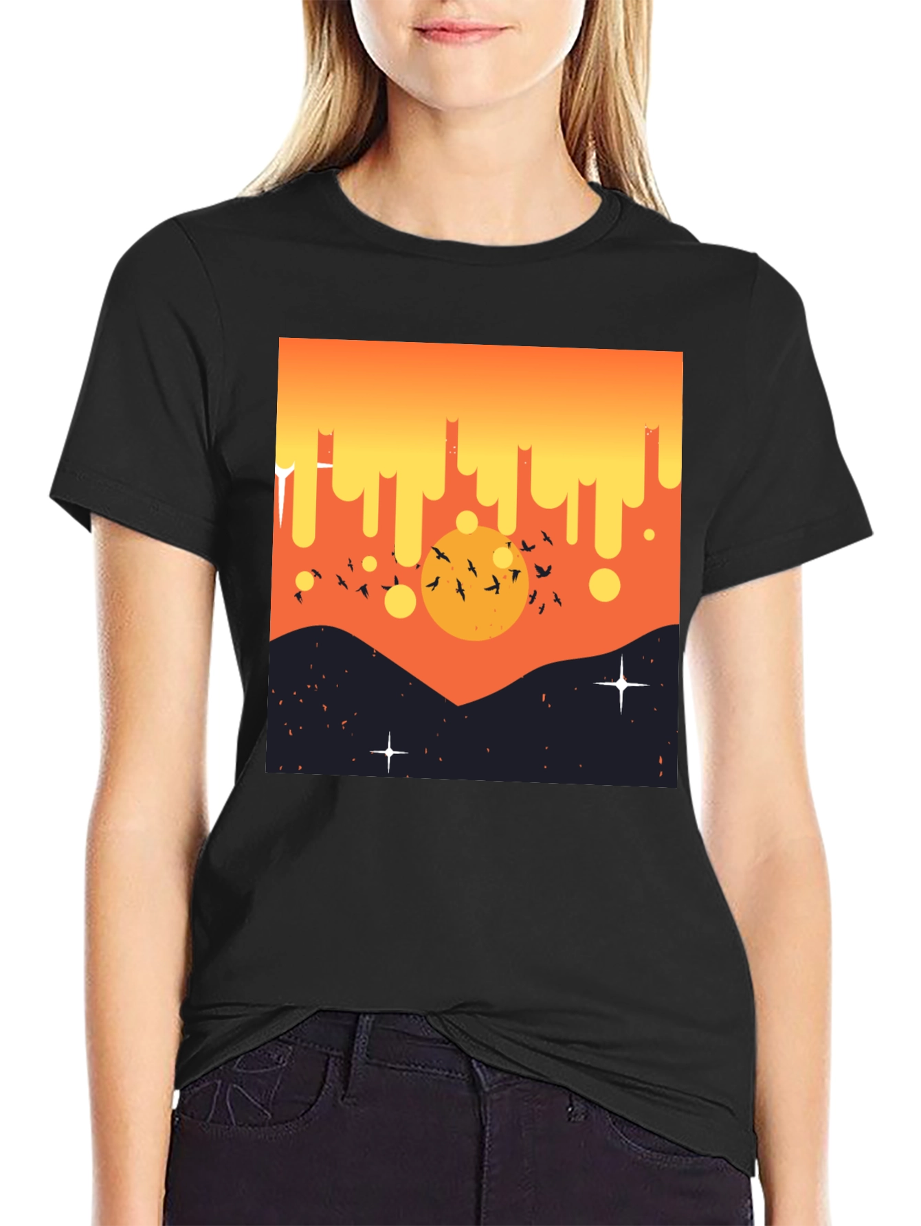 Sunset Birds Graphic Tee - Mens Black T-Shirt