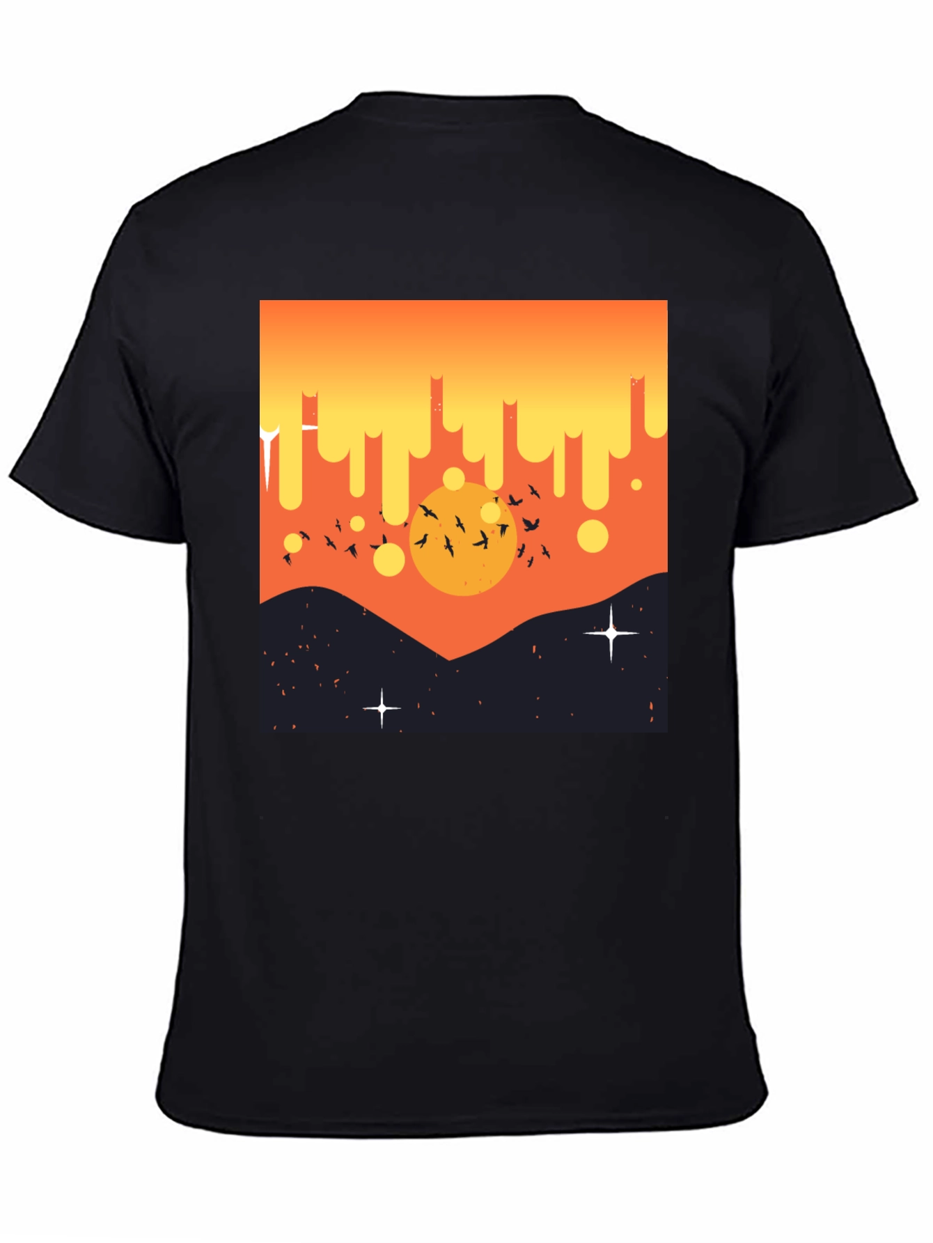 Sunset Birds Graphic Tee - Mens Black T-Shirt