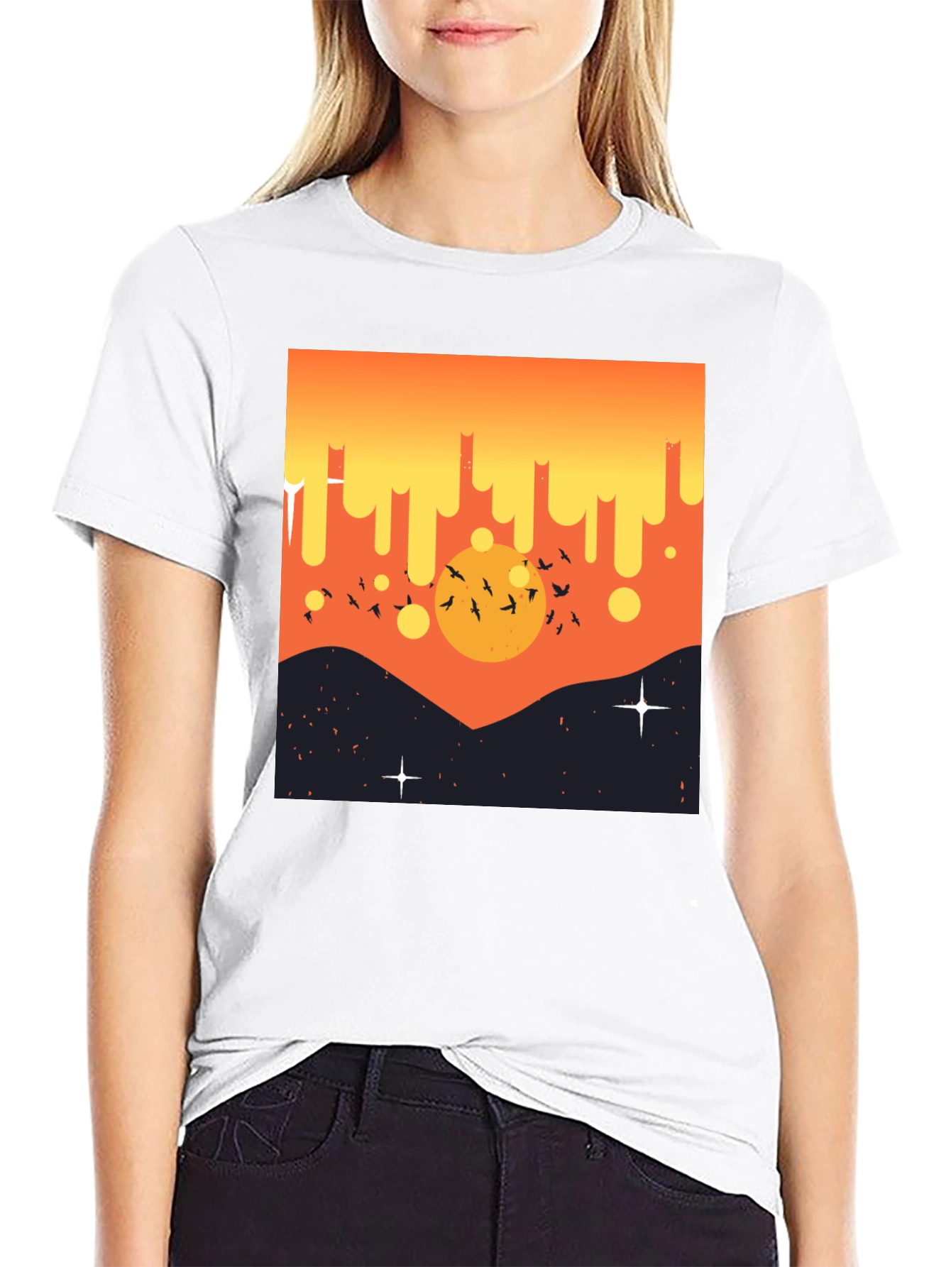 Sunset Birds Graphic Tee - Mens Black T-Shirt