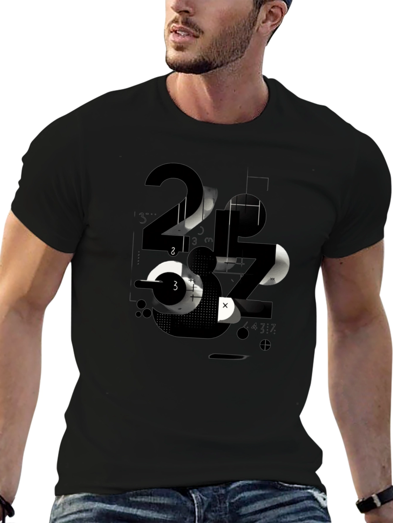 Abstract Graphic Print Mens Black T-Shirt