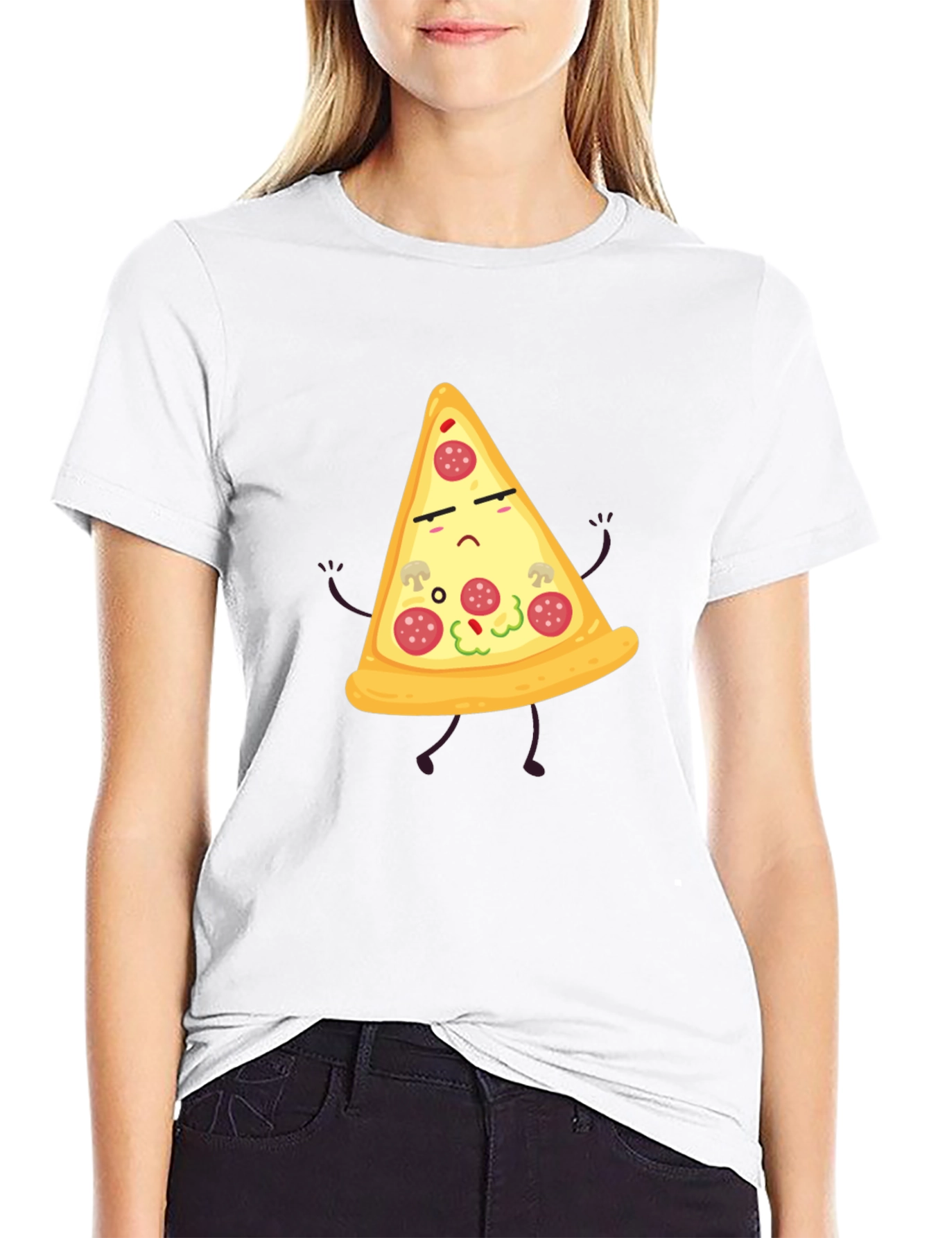 Sad Pizza Slice Black T-Shirt Novelty Graphic Tee