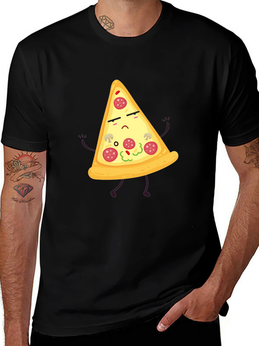 Sad Pizza Slice Black T-Shirt Novelty Graphic Tee