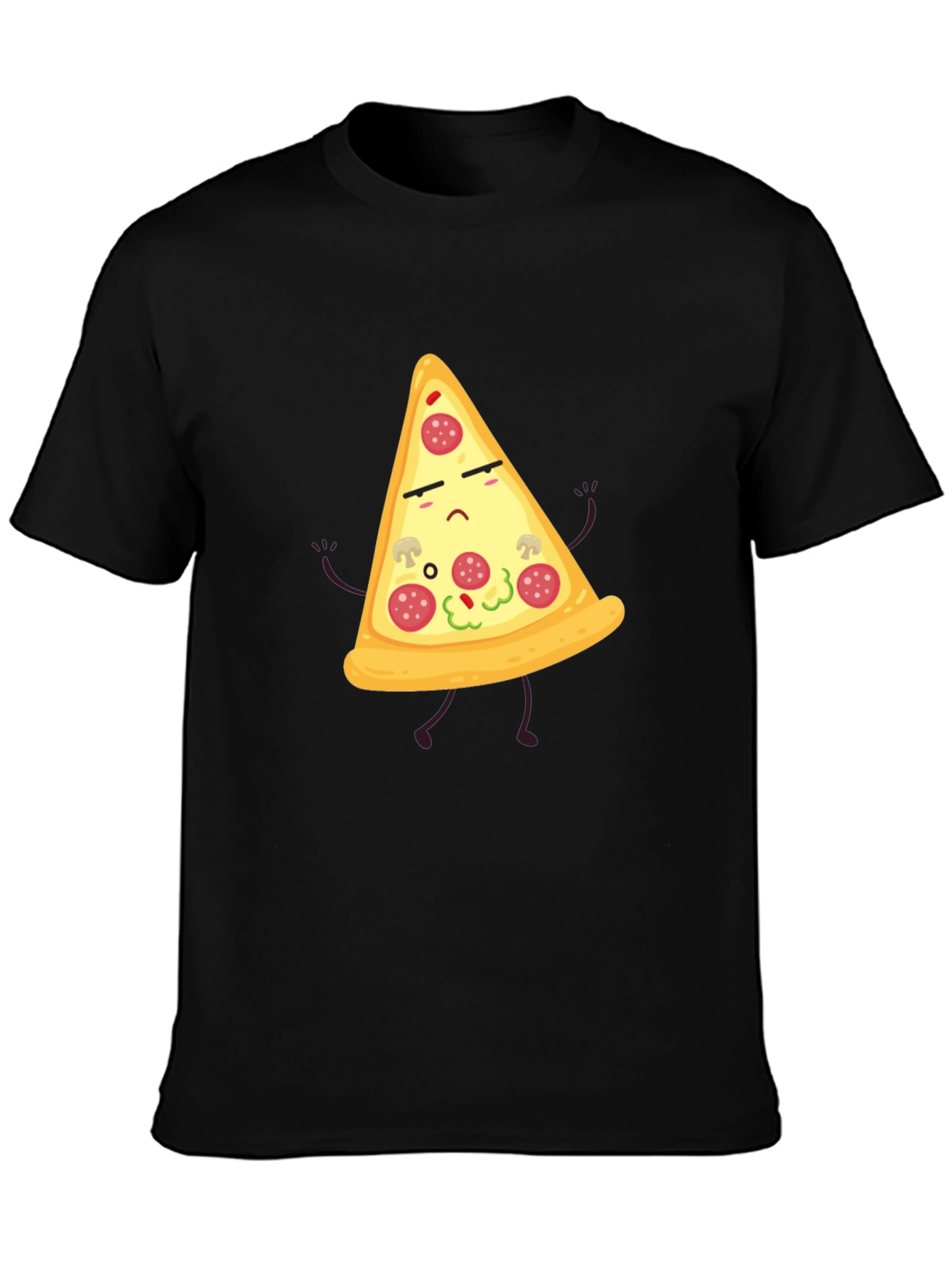 Sad Pizza Slice Black T-Shirt Novelty Graphic Tee
