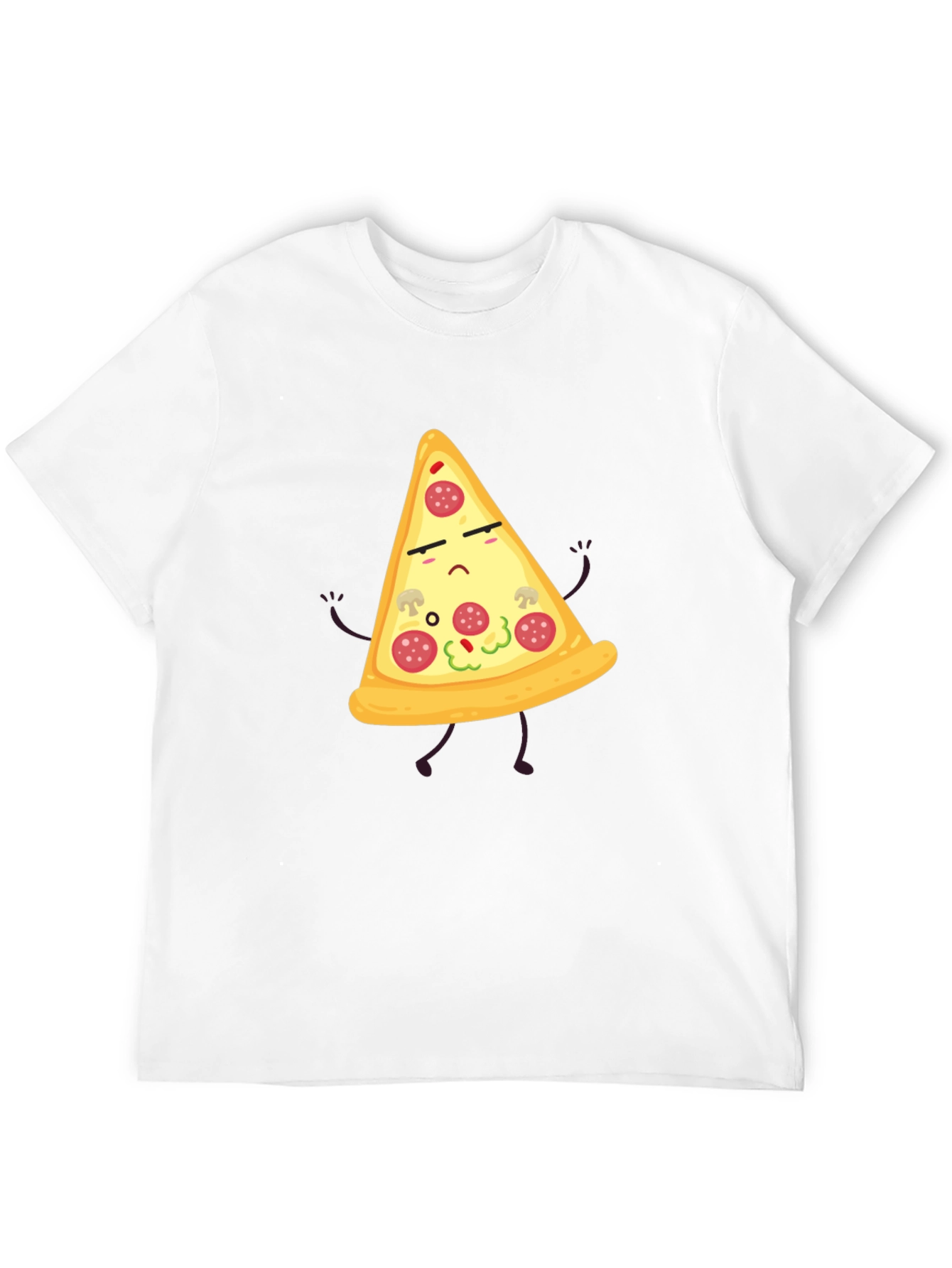Sad Pizza Slice Black T-Shirt Novelty Graphic Tee