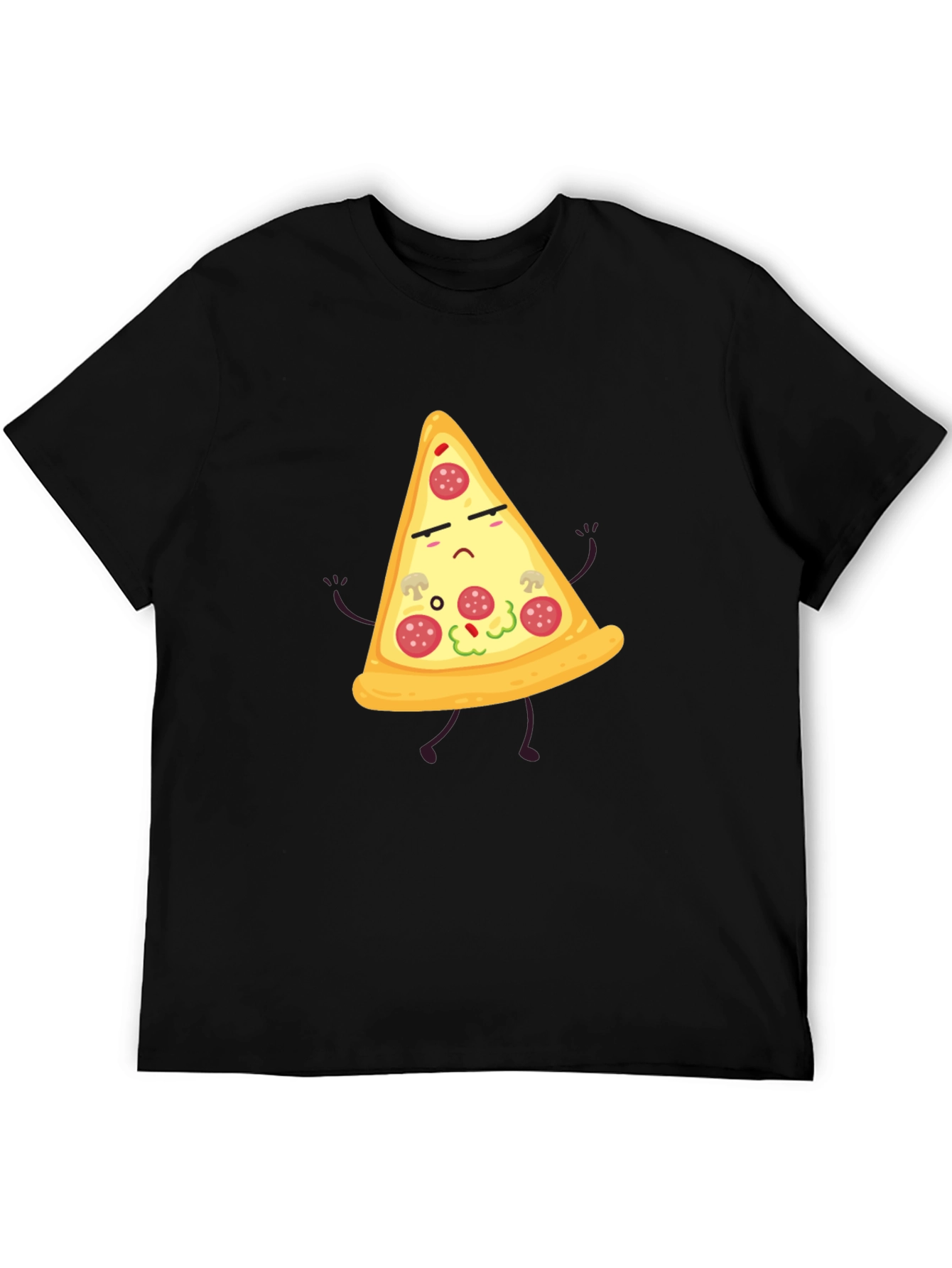 Sad Pizza Slice Black T-Shirt Novelty Graphic Tee