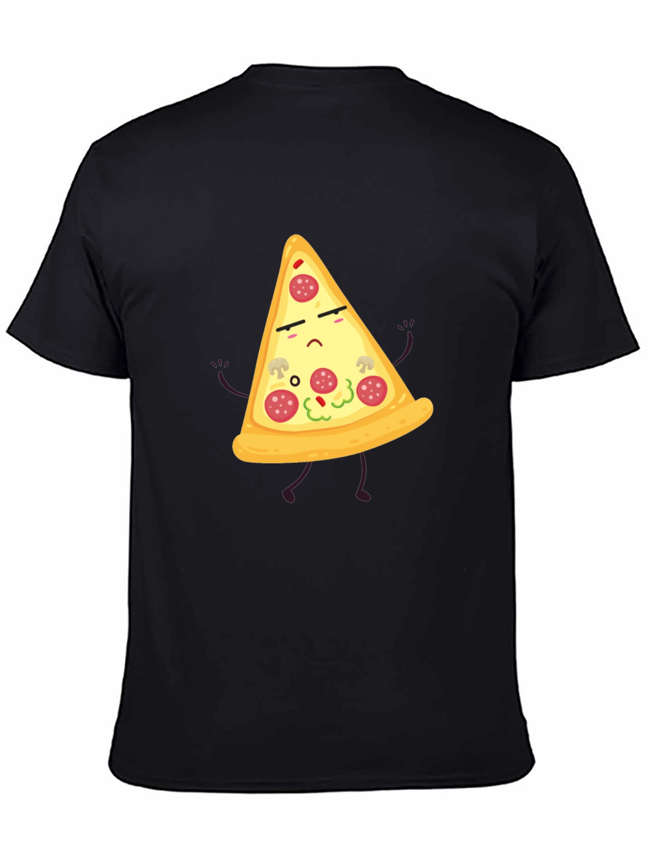Sad Pizza Slice Black T-Shirt Novelty Graphic Tee