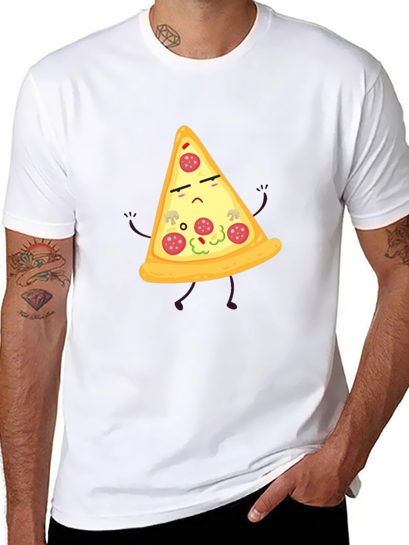 Sad Pizza Slice Black T-Shirt Novelty Graphic Tee