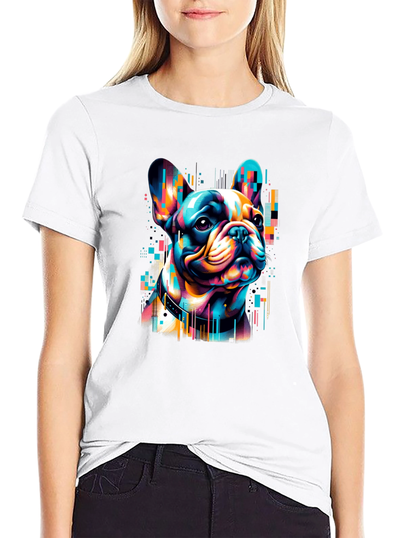 Vibrant French Bulldog Graphic Black T-Shirt