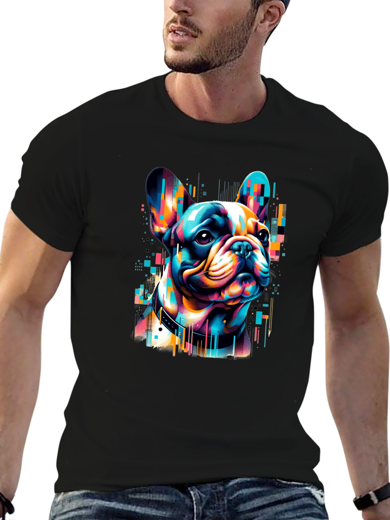 Vibrant French Bulldog Graphic Black T-Shirt